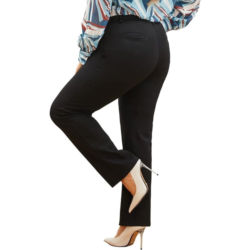 DGD Women's Straight Leg Yoga Dress Pants In‎ Black - Plus Size 4XL
